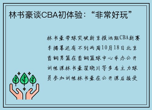 林书豪谈CBA初体验：“非常好玩”